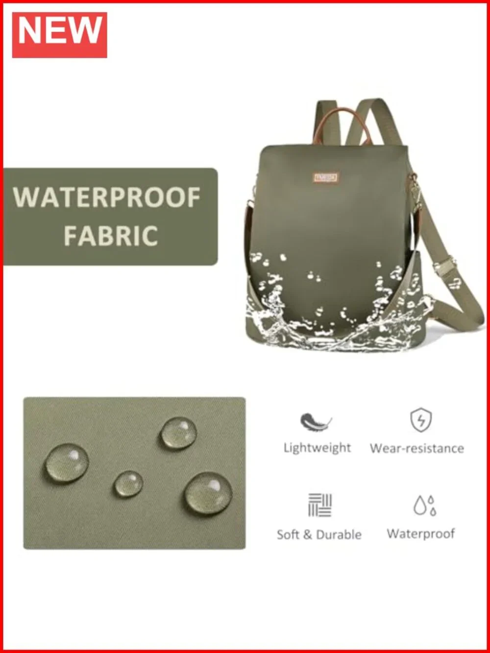 Women's Anti-Theft Convertible Backpack Purse Waterproof Nylon Daypack 13 inch